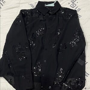 SHEIN Black Sequin Blouse